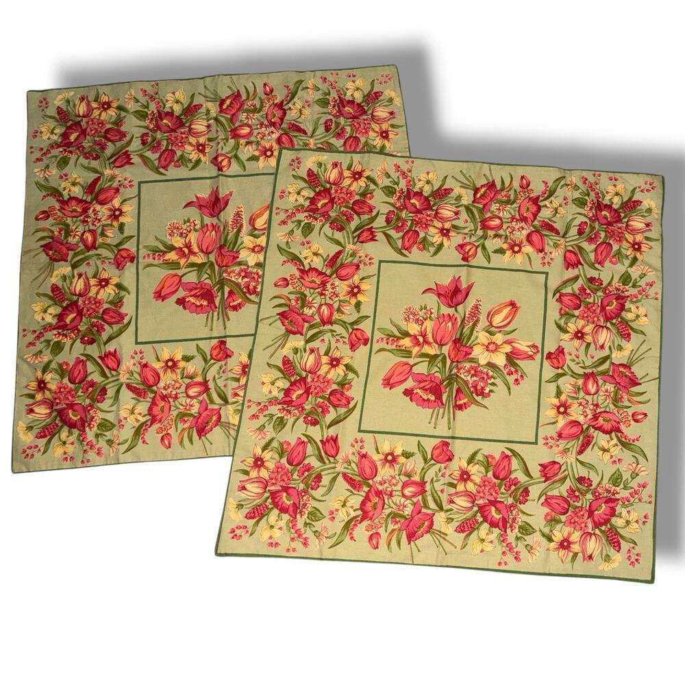 Vintage April Cornell Floral Pillow Covers Set Of 2 NWT 24x24 Cottagecore Green